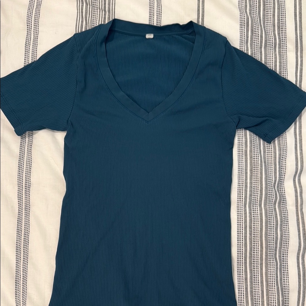 Athleta Teal Renew V-Neck Tee
